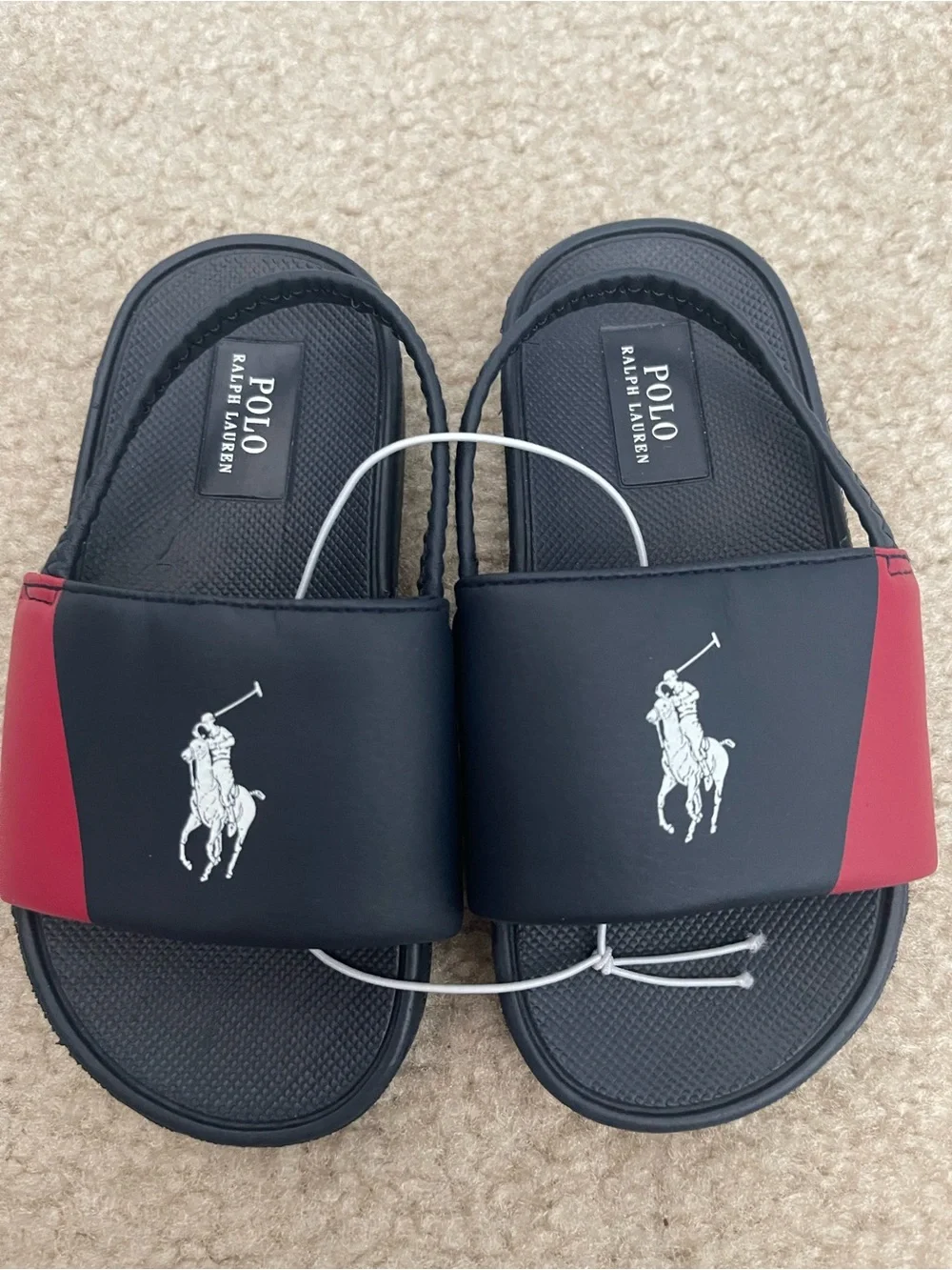 NWT Polo Ralph Lauren Toddler Navy Blue Logo Slide Sandals Size 4T